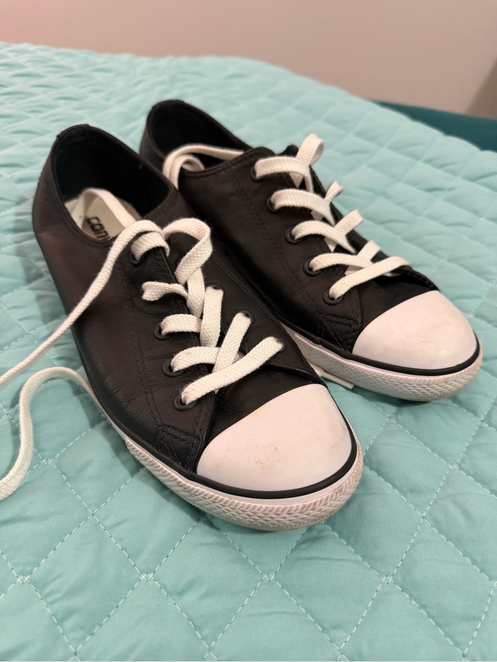 Converse All Star Black Low-Top leather Style Sneakers with White Toe